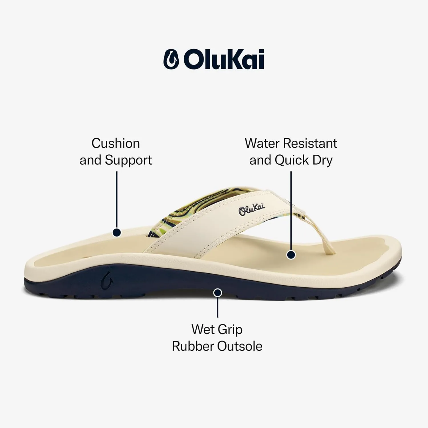 OLUKAI Ohana Men's Beach Sandals, Water Resistant Flip Flops, Arch Support & Comfort Fit, Lightweight & Durable, Enhanced Grip & Traction