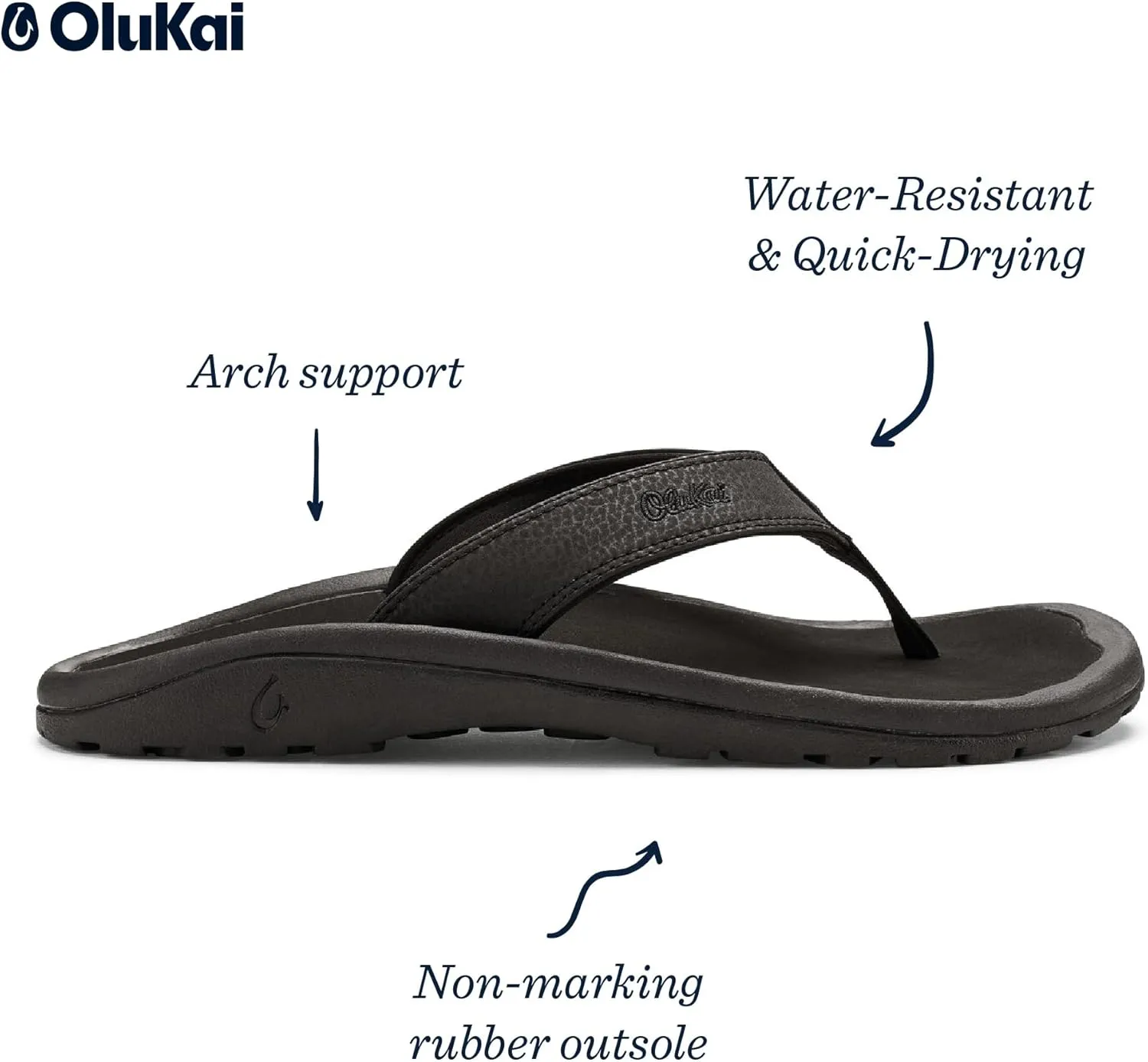 OLUKAI Ohana Men's Beach Sandals, Water Resistant Flip Flops, Arch Support & Comfort Fit, Lightweight & Durable, Enhanced Grip & Traction