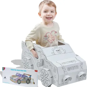 OLYMPE STORE Cardboard Car for Kids - DIY Playhouse & Coloring Activity | Large Pretend Play Vehicle - Recyclable & Eco-Friendly | Great Gift for Boys & Girls Ages 3-8