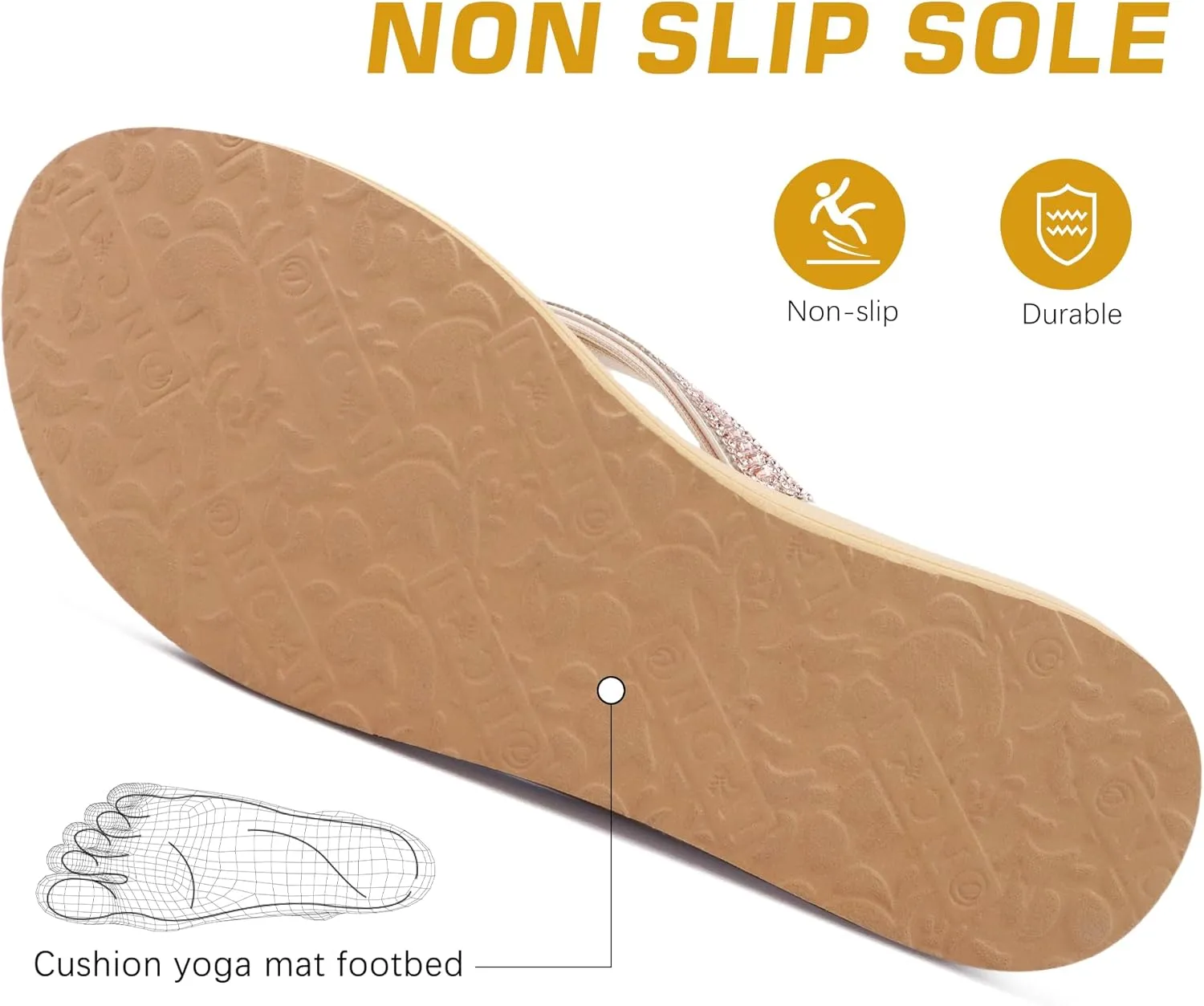 ONCAI Women's Flip Flops with Rhinestone, Arch Support Yoga Mat Comfort Walking Summer Beach Thong Sandals with Plantar Fasciitis Rubber Soles US Size 5-11