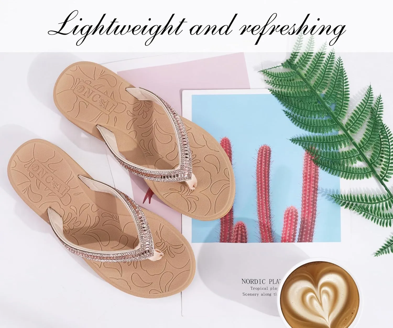 ONCAI Women's Flip Flops with Rhinestone, Arch Support Yoga Mat Comfort Walking Summer Beach Thong Sandals with Plantar Fasciitis Rubber Soles US Size 5-11