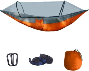 Outdoor Camping Hammock with Net,Premium Portable Double Hammock,Lightweight Quick Dry Parachute Hammock for Travel Beach Orange 290x140cm