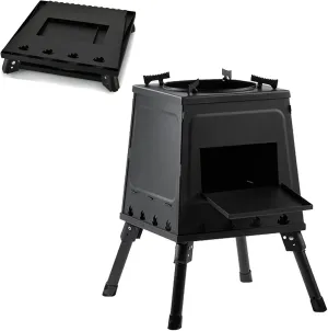 Outdoor Small Wood stoves, Foldable Ultralight Wood Burning Stove, Portable Backpacking Tent Camping Stove Black, for Camping Heating and Cooking (Battery *1 : 30CM)