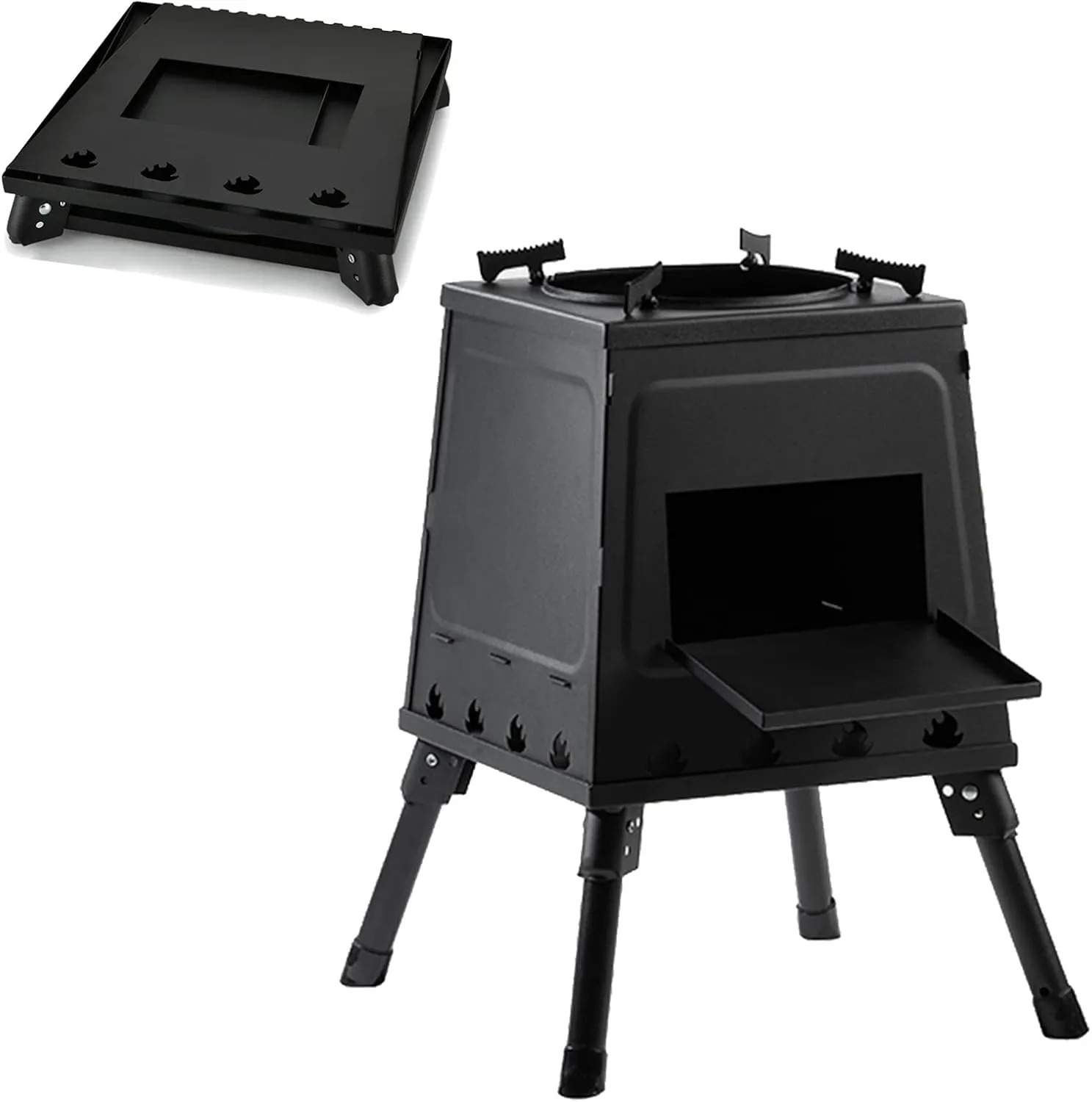 Outdoor Small Wood stoves, Foldable Ultralight Wood Burning Stove, Portable Backpacking Tent Camping Stove Black, for Camping Heating and Cooking (Battery *1 : 30CM)