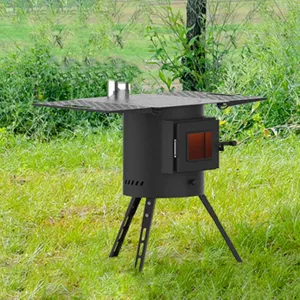 Outdoor Wood Burning Stove, Portable Foldable Camping Stove with Extended Legs and Side Panels, Tent Heating for
