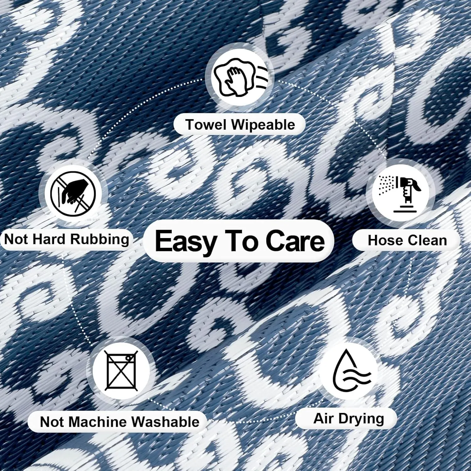 OutdoorLines Outdoor Reversible Rugs for Patio 4x6 ft - Outside Plastic Carpet, Stain & UV Resistant RV Mat, Straw Rug for Camping, Backyard, Deck, Picnic, Porch Moroccan Flower Grayish Blue & White