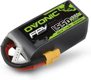 OVONIC 4s Lipo Battery 100C 1550mAh 14.8V Lipo Battery with XT60 Connector for RC FPV Racing Drone Quadcopter