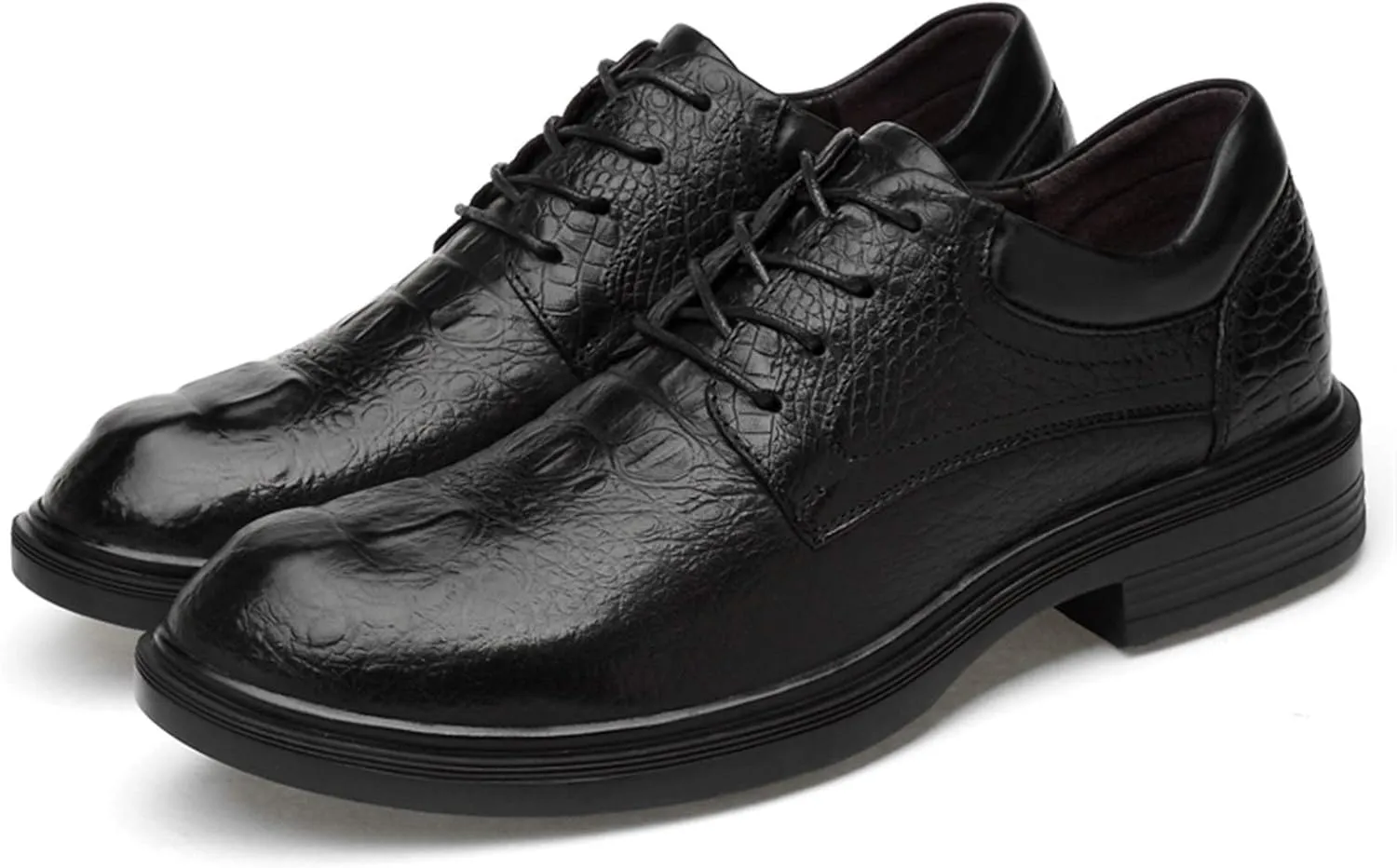 Oxford Formal Shoes for Men Lace Up Round Toe Derby Shoes Top Layer Cowhide Non Slip Block Heel Rubber Sole Classic Suitable for Many Occasions