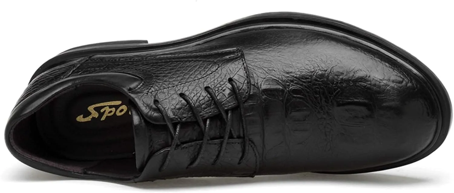 Oxford Formal Shoes for Men Lace Up Round Toe Derby Shoes Top Layer Cowhide Non Slip Block Heel Rubber Sole Classic Suitable for Many Occasions
