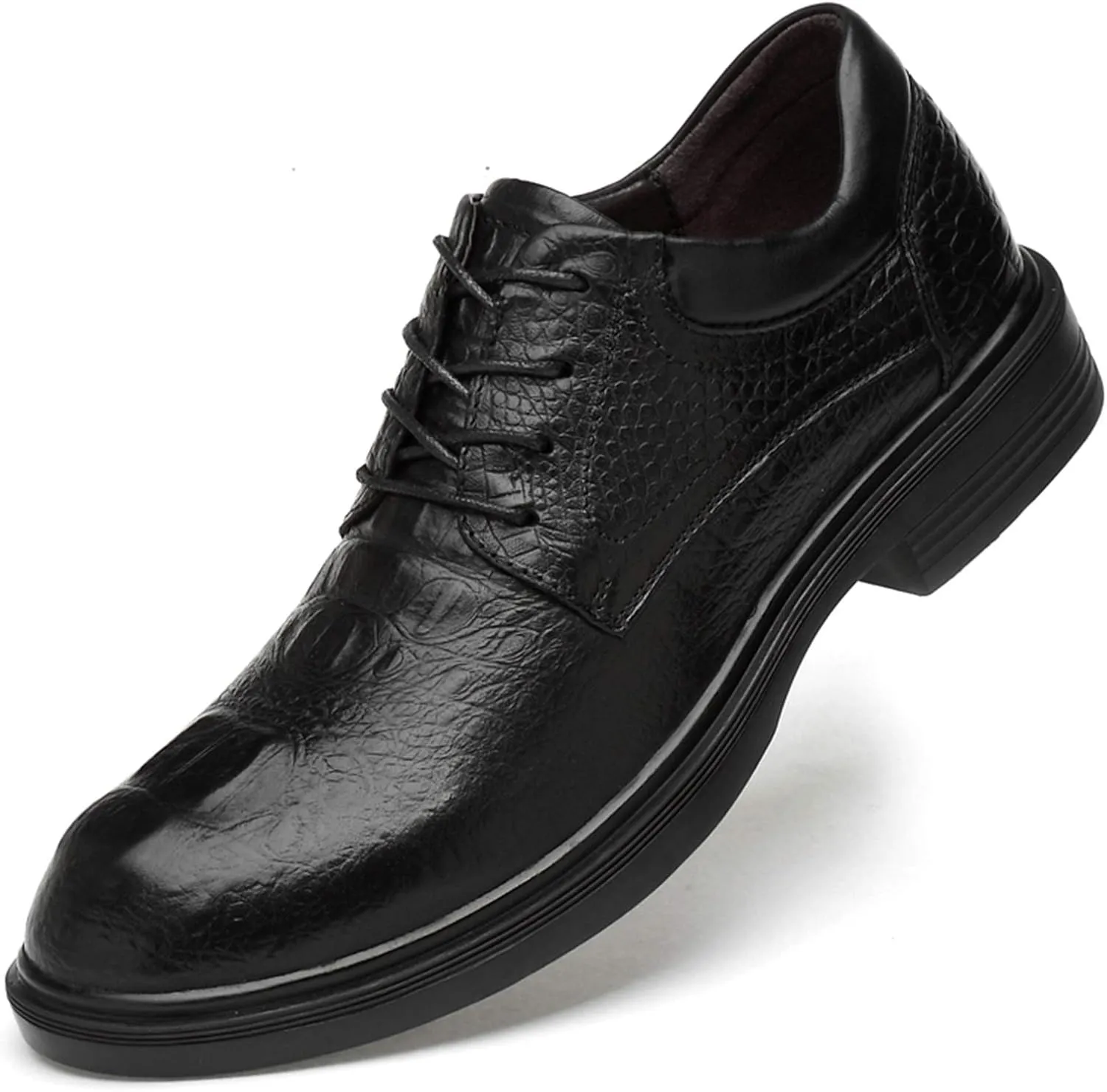 Oxford Formal Shoes for Men Lace Up Round Toe Derby Shoes Top Layer Cowhide Non Slip Block Heel Rubber Sole Classic Suitable for Many Occasions