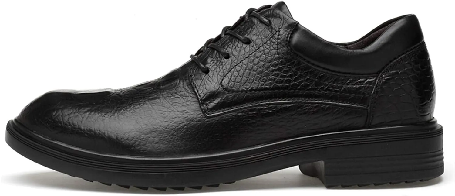 Oxford Formal Shoes for Men Lace Up Round Toe Derby Shoes Top Layer Cowhide Non Slip Block Heel Rubber Sole Classic Suitable for Many Occasions