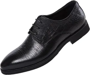 Oxford Shoes for Men Lace Up Burnished Toe Crocodile Print Derby Shoes Leather Low Top Slip Resistant Rubber Sole Party (Color : Black, Size : 8.5)