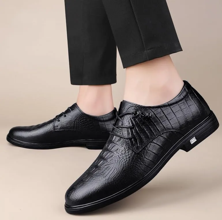Oxford Shoes for Men Modern Low Top Pointed Toe Tuxedo Derby Shoes Men's Non-Slip Waterproof Business Formal Dress Shoes(Black,6.5)