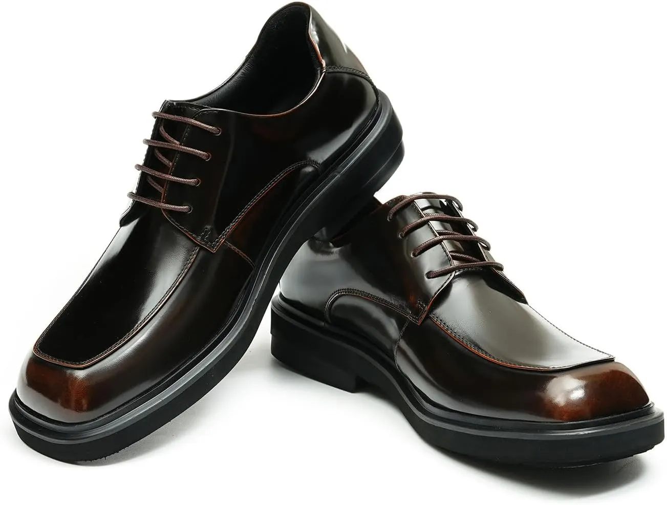 Oxfords Black Dress Shoes for Men Genuine Leather Square Toe Formal Derby Fashion Wedding Prom Shoes Mens Tuxedo Business Causal Shoes