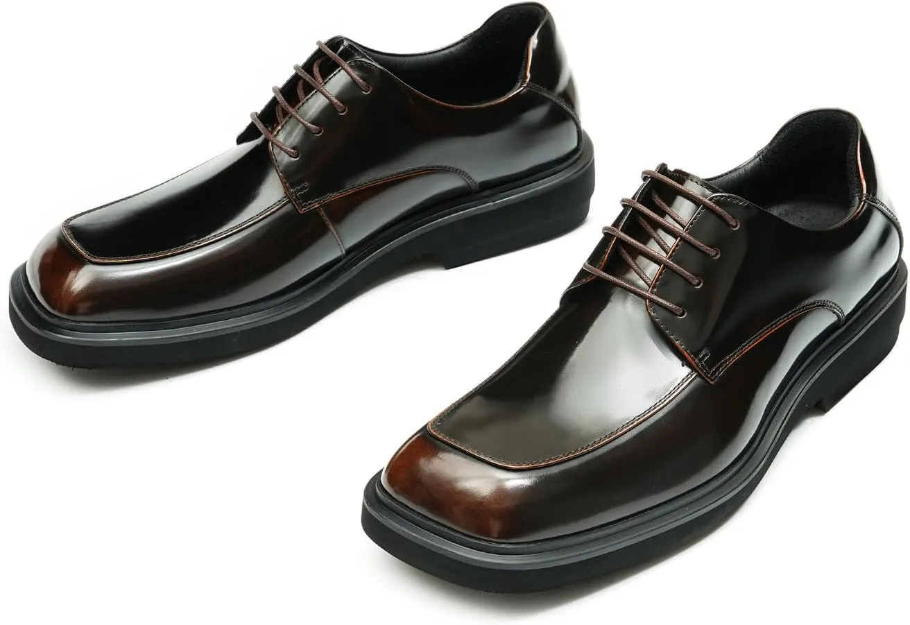 Oxfords Black Dress Shoes for Men Genuine Leather Square Toe Formal Derby Fashion Wedding Prom Shoes Mens Tuxedo Business Causal Shoes