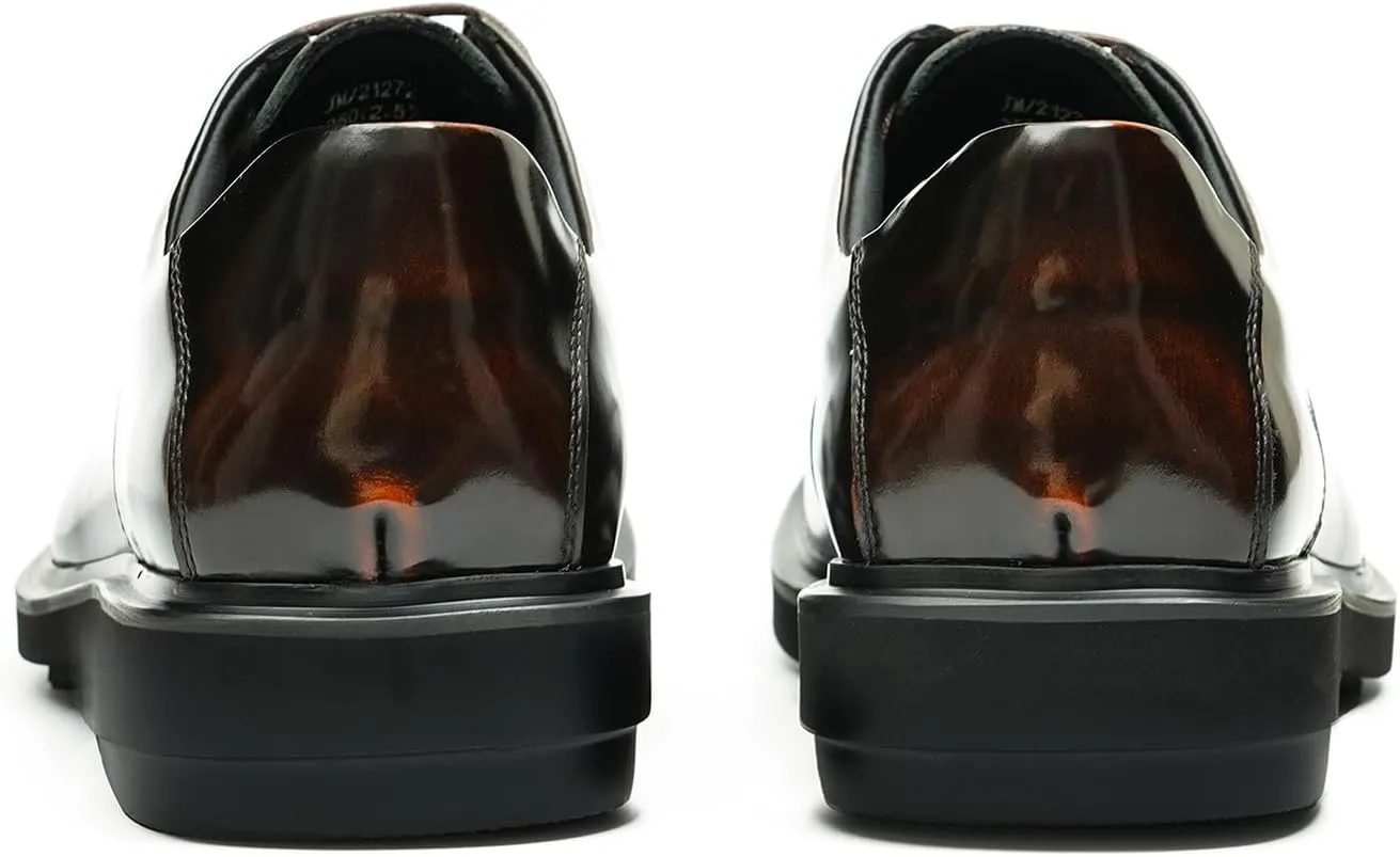 Oxfords Black Dress Shoes for Men Genuine Leather Square Toe Formal Derby Fashion Wedding Prom Shoes Mens Tuxedo Business Causal Shoes