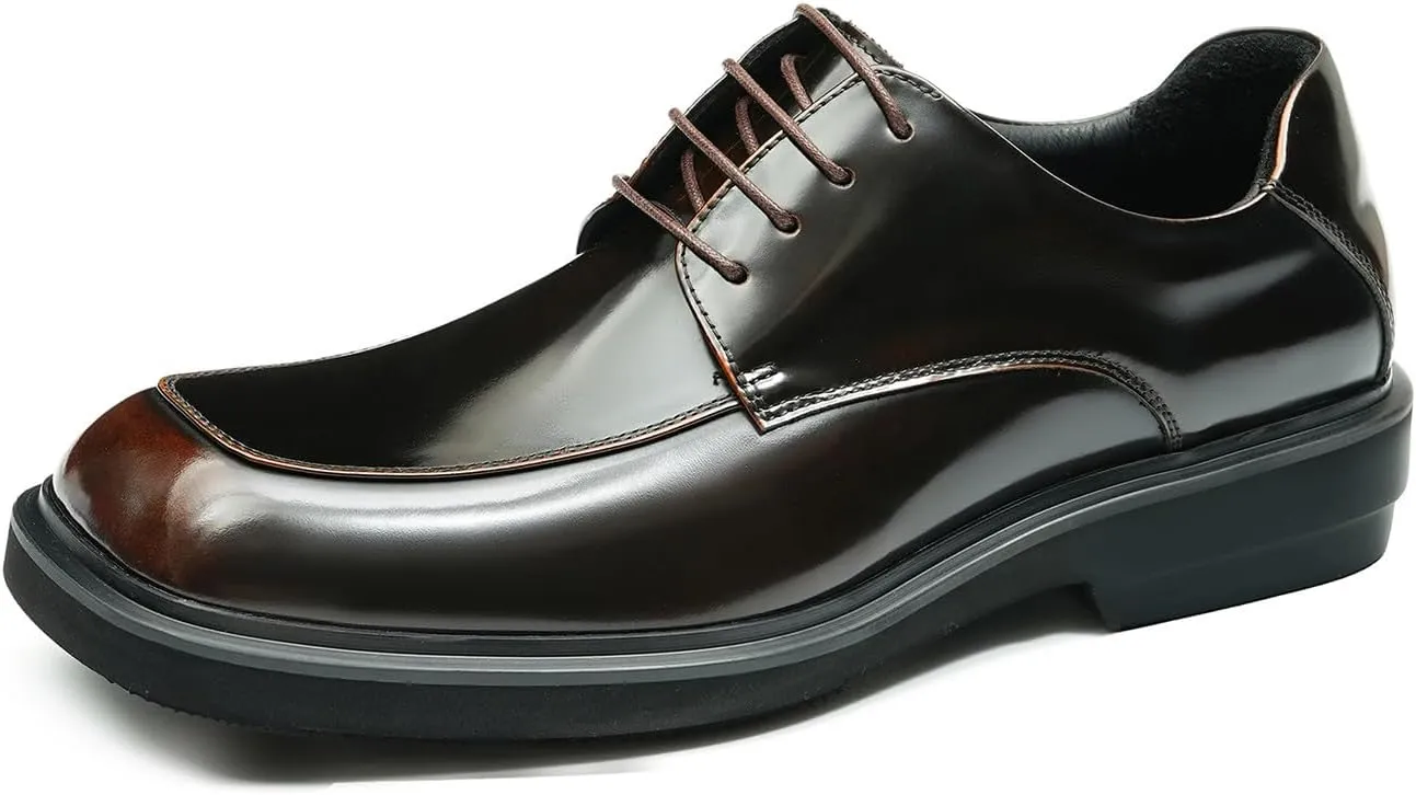Oxfords Black Dress Shoes for Men Genuine Leather Square Toe Formal Derby Fashion Wedding Prom Shoes Mens Tuxedo Business Causal Shoes