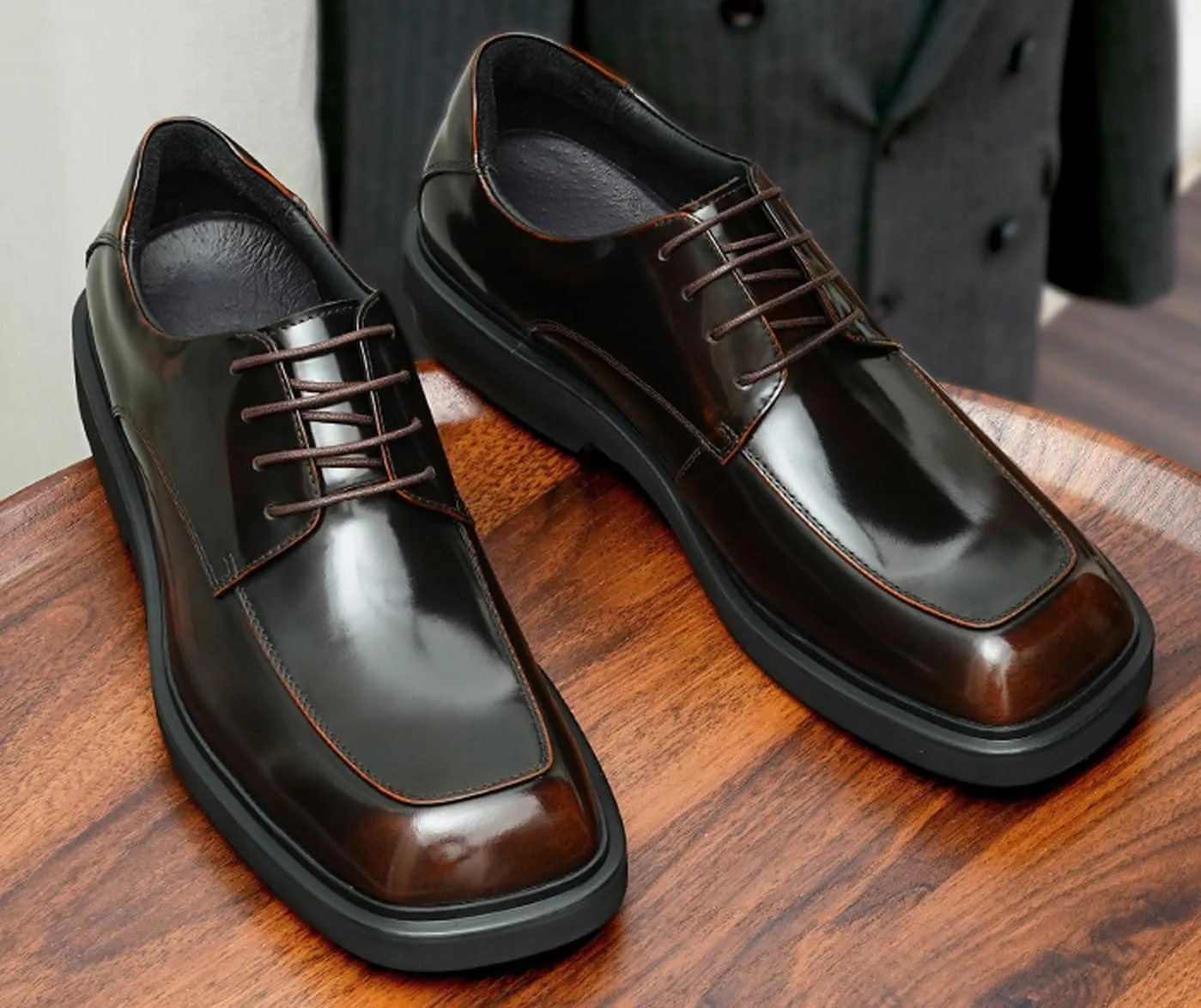 Oxfords Black Dress Shoes for Men Genuine Leather Square Toe Formal Derby Fashion Wedding Prom Shoes Mens Tuxedo Business Causal Shoes