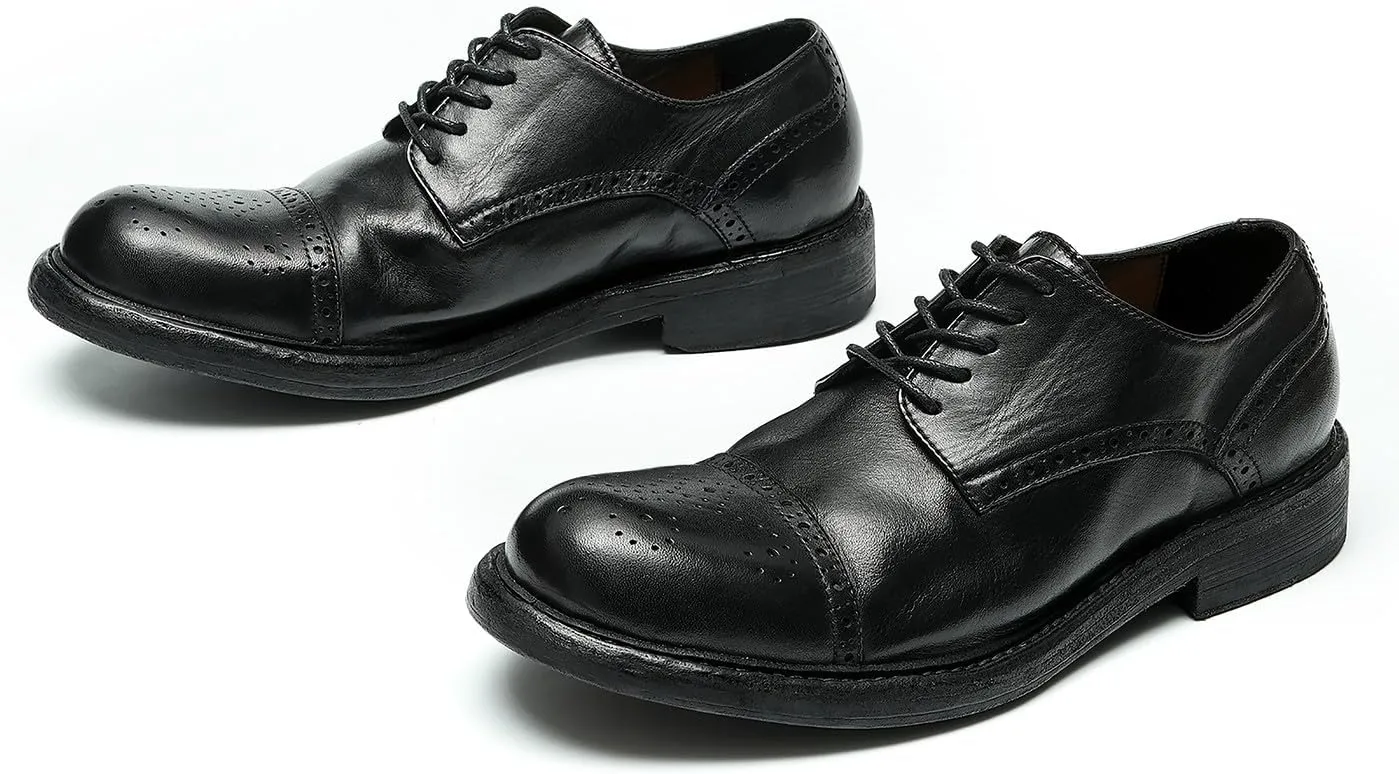 Oxfords Mens Formal Dress Shoes Genuine Leather Handcrafted Goodyear Shoes Brogues Derby Fashion Business Wedding Casual Prom Shoes for Men