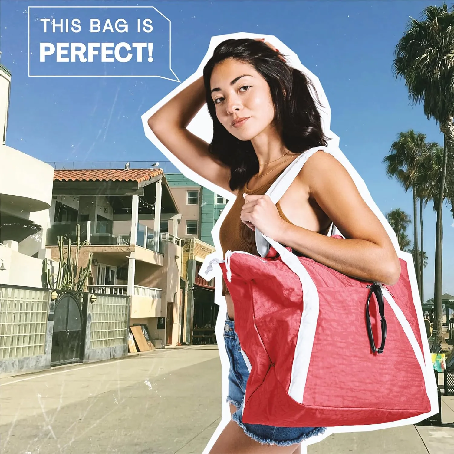 Packable Beach Bag Waterproof Sandproof - Lightweight & Foldable Travel Tote for Summer, Pool, Boat, Vacation, Gym