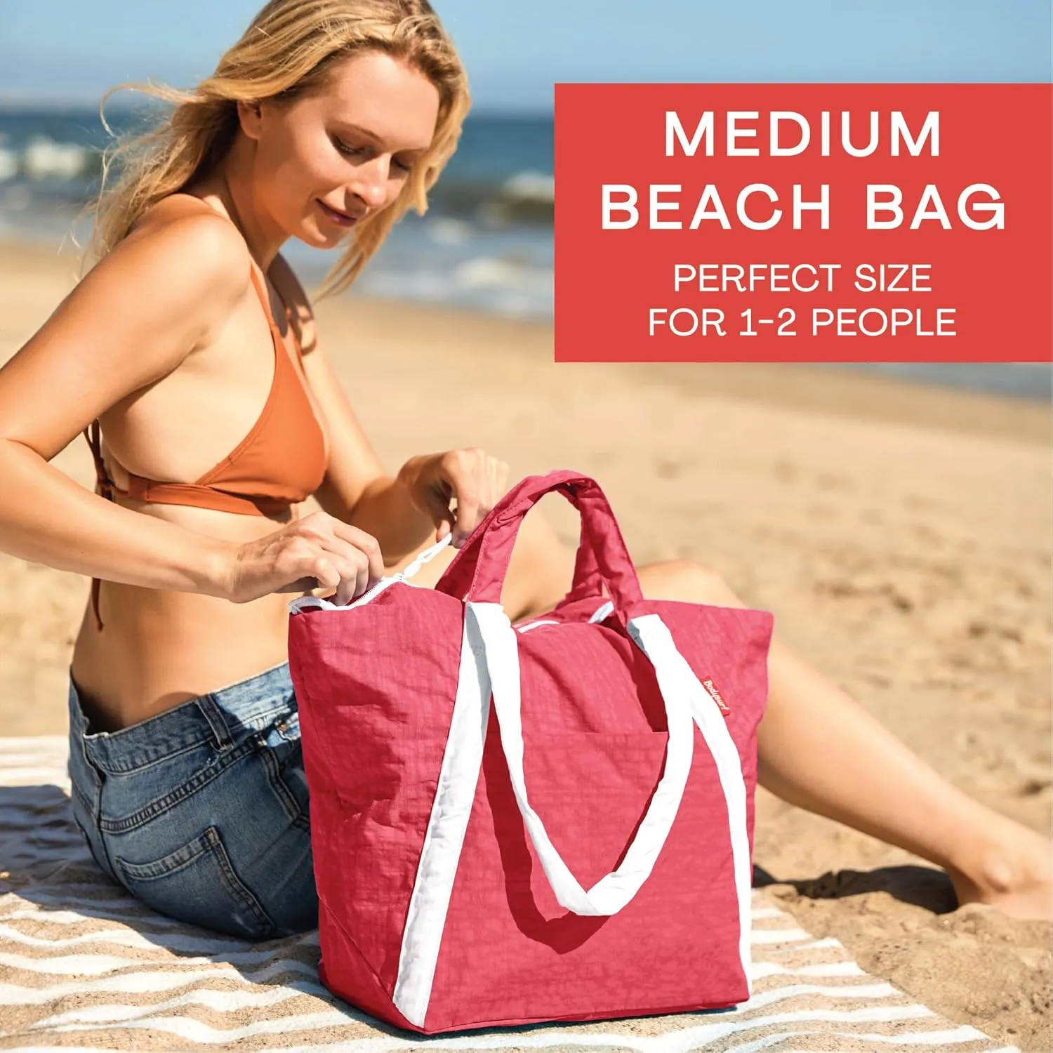 Packable Beach Bag Waterproof Sandproof - Lightweight & Foldable Travel Tote for Summer, Pool, Boat, Vacation, Gym