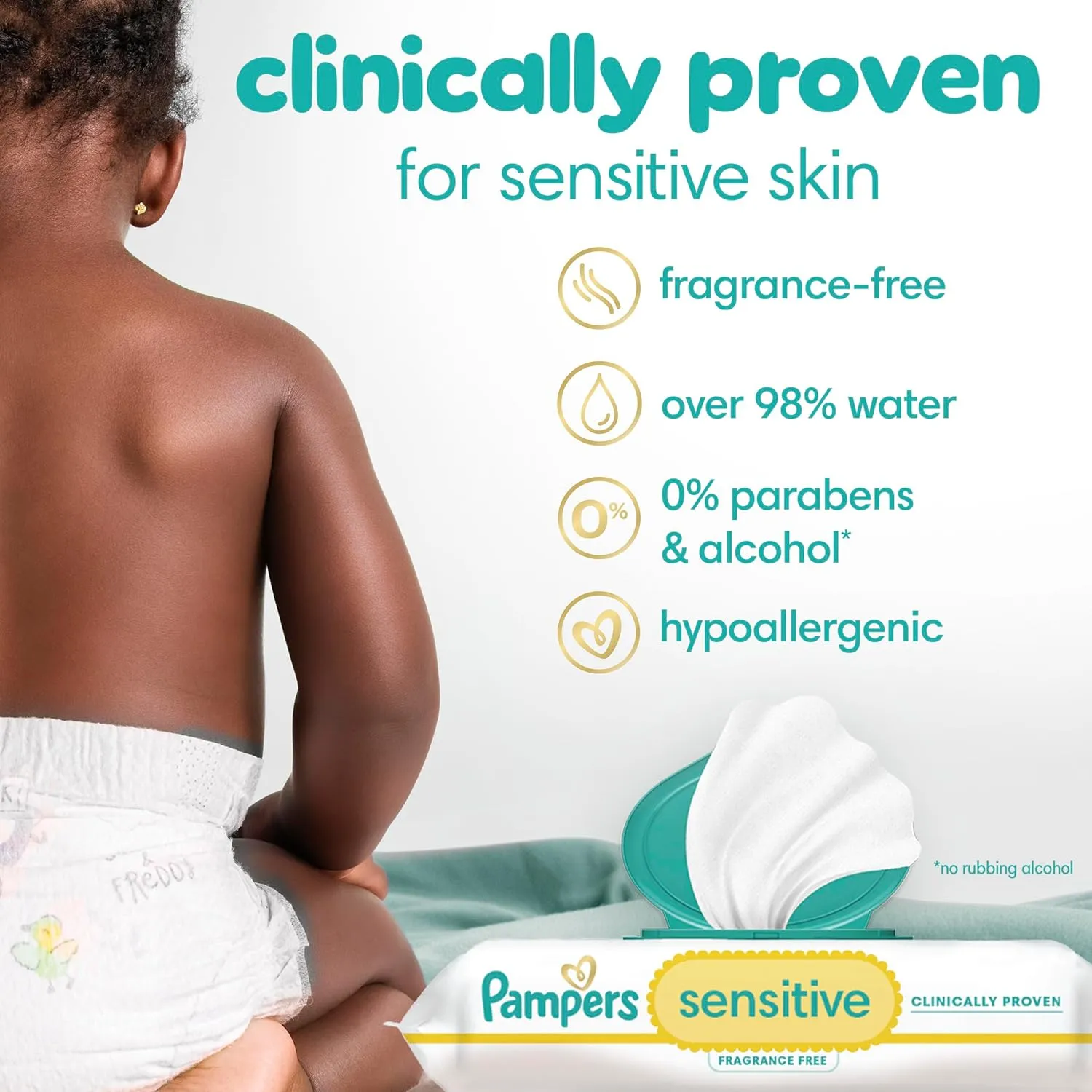 Pampers Baby Wipes, Sensitive, Water Based Wipe, Clinically Proven, Hypoallergenic, and Unscented for Babies, 1344 Wipes Total (16 Flip-Top Packs)