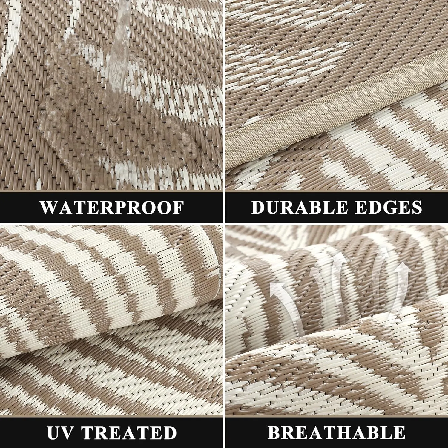 Pauwer Waterproof Outdoor Rug 5x8, Reversible Plastic Straw Patio Camping Rug, Indoor Outdoor RV Mat Carpet for Deck, Camper, Porch, Balcony, Backyard, Picnic, Leaf Brown