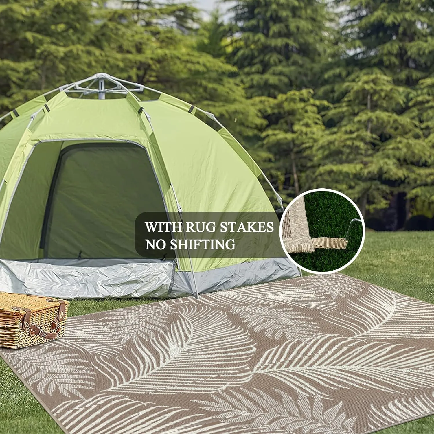 Pauwer Waterproof Outdoor Rug 5x8, Reversible Plastic Straw Patio Camping Rug, Indoor Outdoor RV Mat Carpet for Deck, Camper, Porch, Balcony, Backyard, Picnic, Leaf Brown