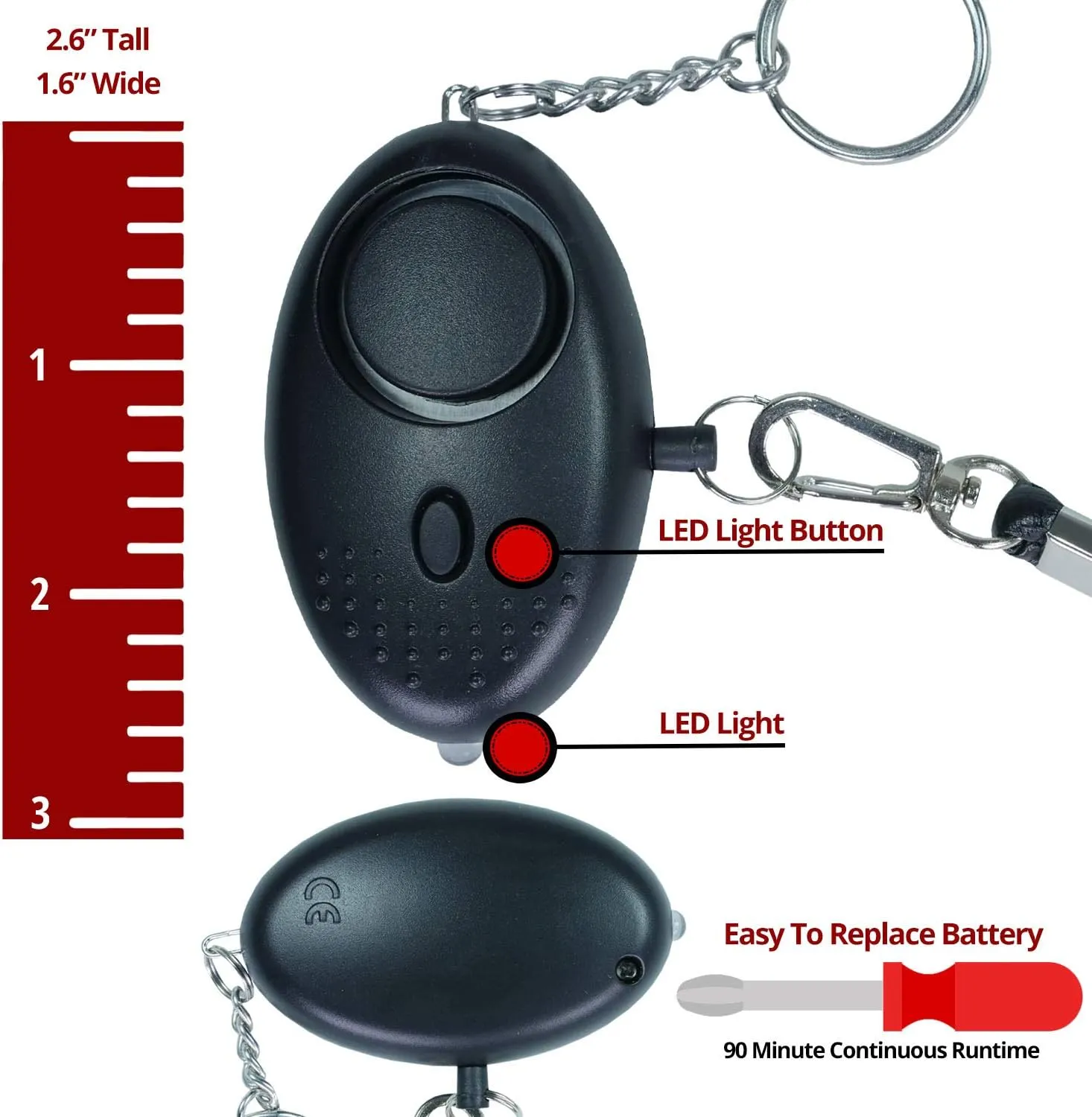 Pepper Spray Keychain Personal Alarm for Women - Police Strength OC Spray w/Safety Flip - Hear 600ft Away - Quick Release