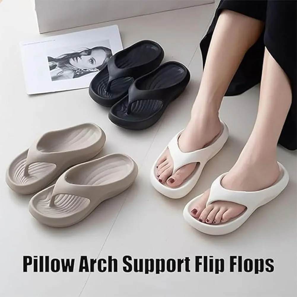 Pillow Arch Support Flip Flops, Summer Beach Shoes for Women Men, Lightweight Non-slip Slides, All Day Relief