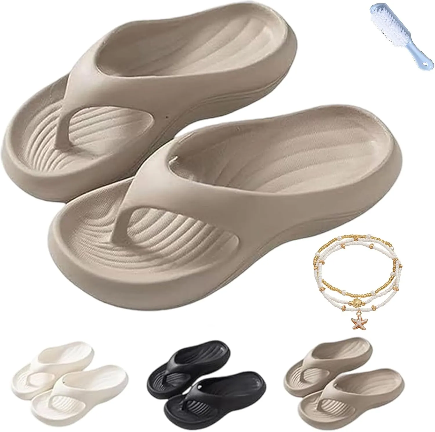Pillow Arch Support Flip Flops, Summer Beach Shoes for Women Men, Lightweight Non-slip Slides, All Day Relief