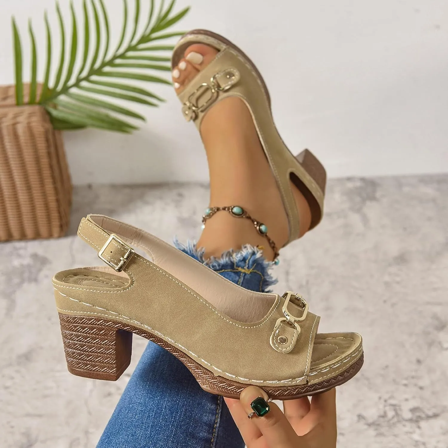 Platform Sandals Women Espadrille Wedge Casual Slippers Open Toe Dressy Heels Summer Slingback Wide Beach High Espadrilles Slip on Cute Slip-on Adjustable Buckle Ankle Strap Shoes Wedges