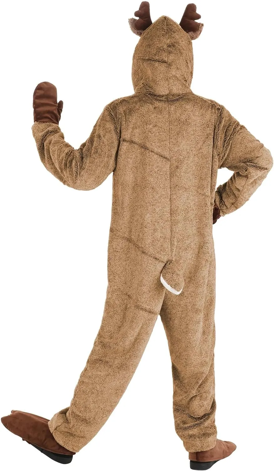 Plush Reindeer Adult Costume, Hood, Tail | Christmas Jumpsuit | Holiday Costumes