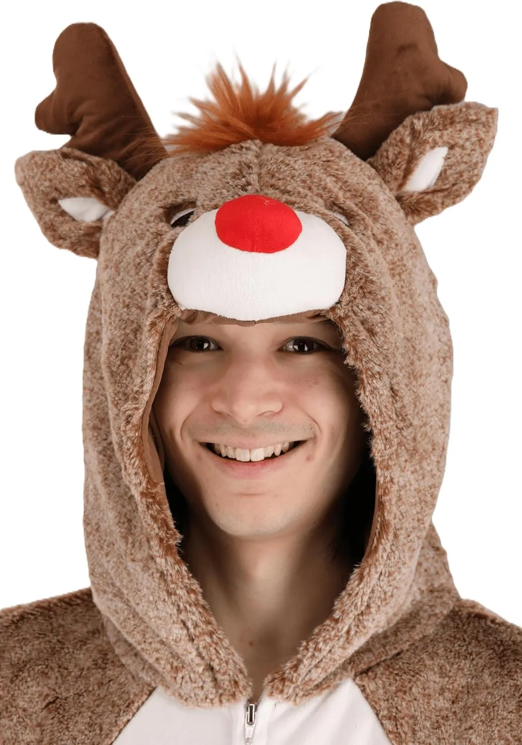 Plush Reindeer Adult Costume, Hood, Tail | Christmas Jumpsuit | Holiday Costumes