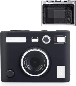 Pocoukate Protective Case for Instax Mini EVO, Soft Silicone Cover Bag with Screen Protector for Fujifilm Instax Mini EVO Instant Camera - Black
