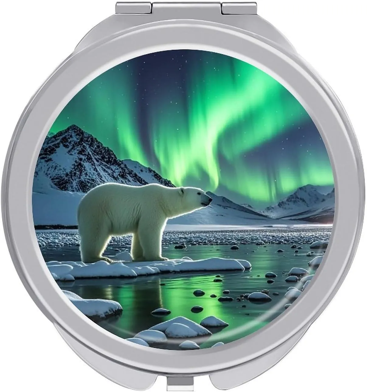 Polar Bears Northern Lights Makeup Mirror 1x/2x Magnification of Beauty Mirror, 2-Sided Handheld Foldable Mirror for Purse Pocket Women Home Office Travel