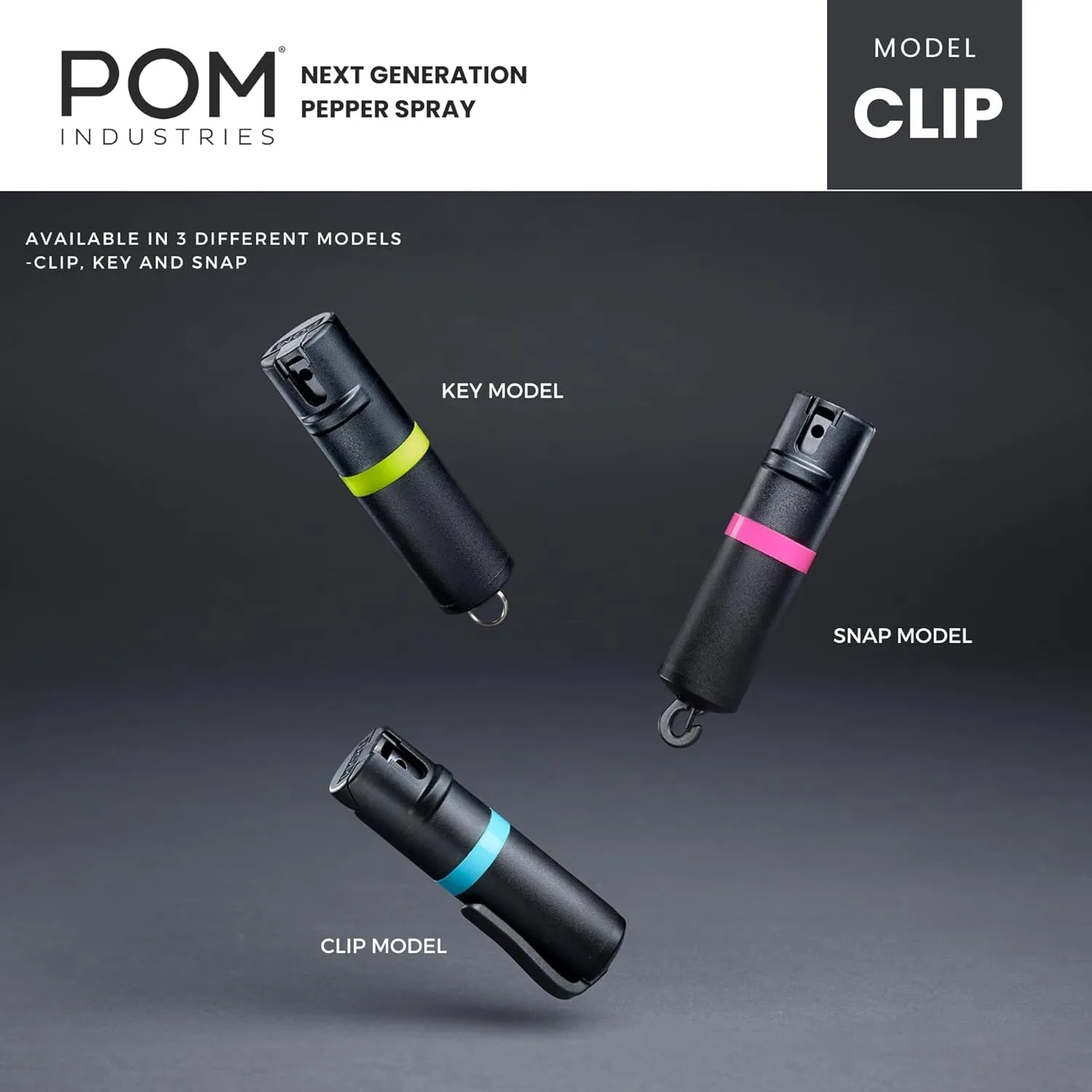 POM Pepper Spray Combo Pack Clip & Keychain - Maximum Strength OC Spray Self Defense- Tactical Compact & Safe Design - 25 Bursts & 10 ft Range - Stream Spray Pattern