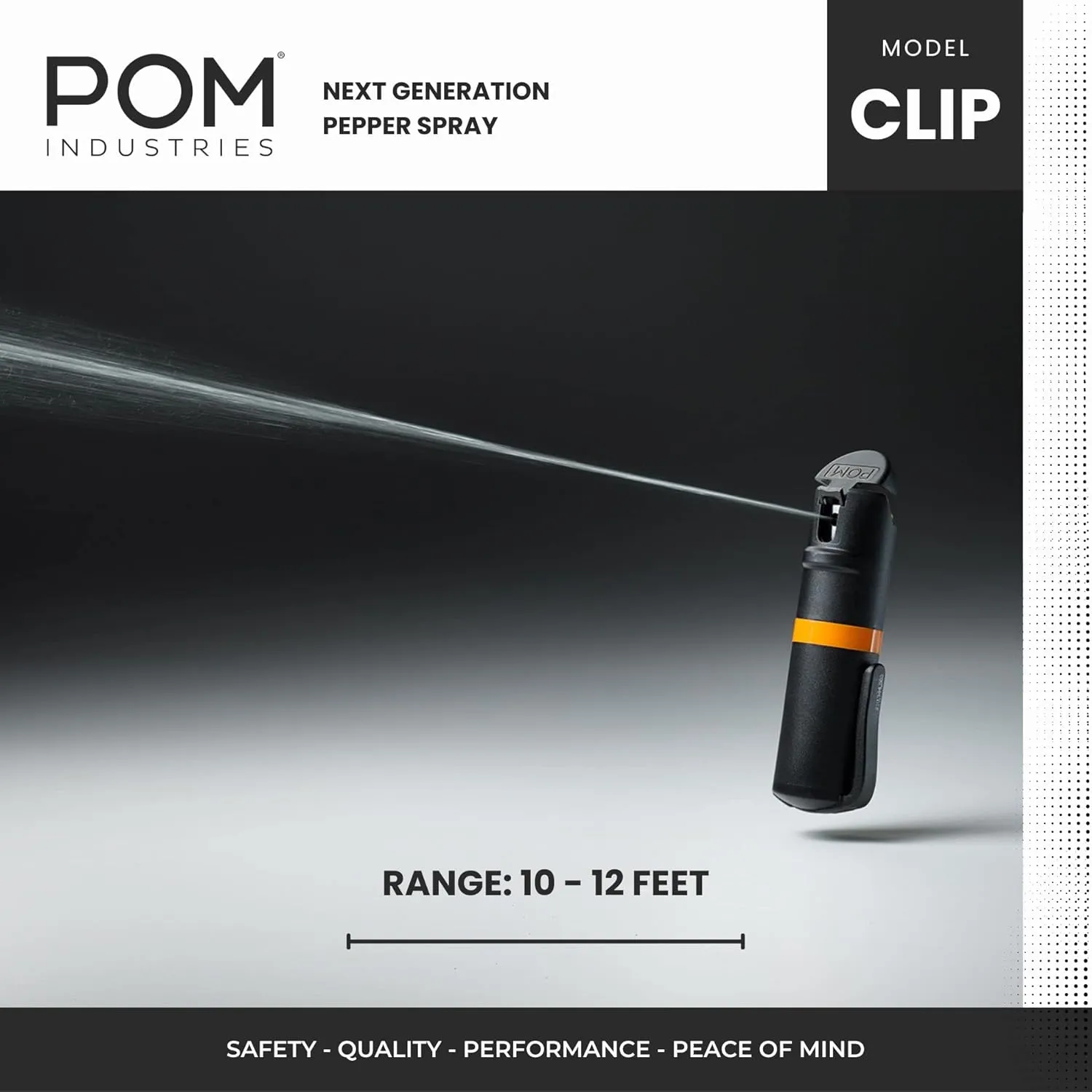 POM Pepper Spray Pocket Clip, Quick Flip Top Safety, Maximum Strength OC Formula with UV Marking Dye, Safe Compact and Tactical Design for Everyday Carry, 25 Bursts, 10 ft Range, 0.5 fl oz