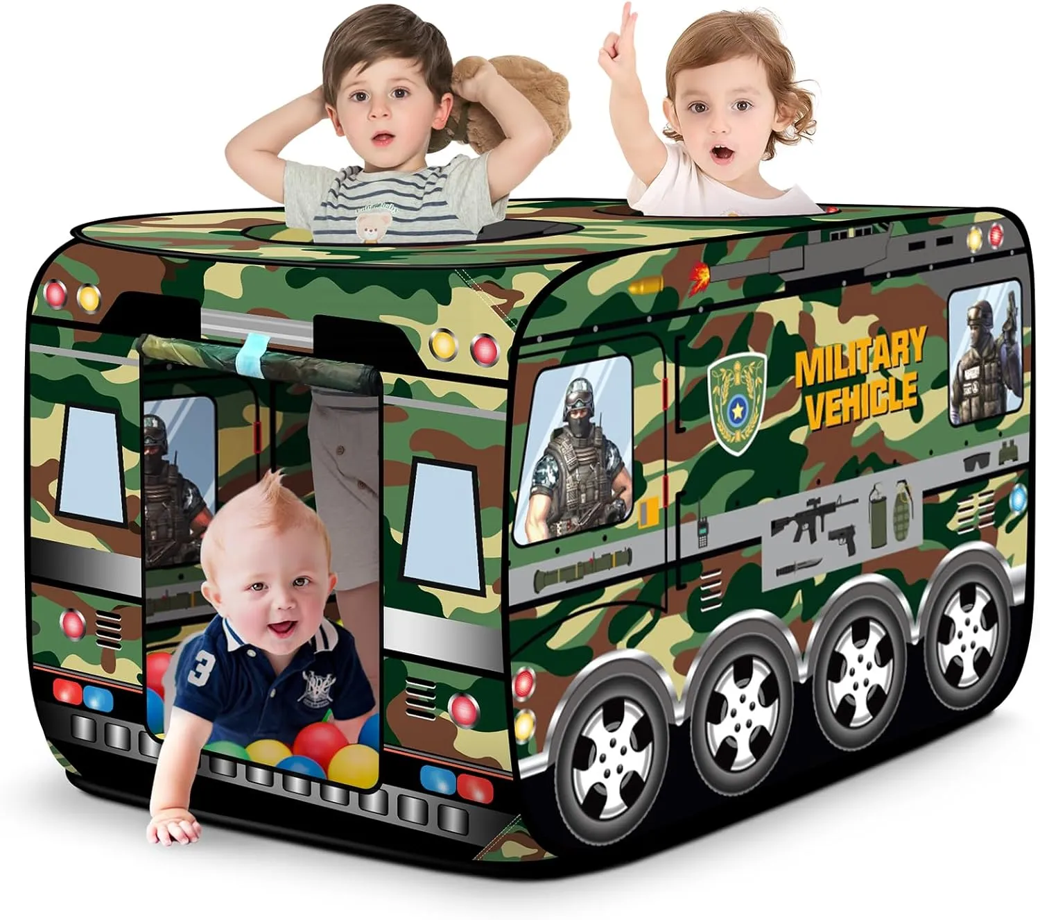 Pop Up Play Tent for Kids - Foldable Indoor & Outdoor Playhouse Vehicle Toys for Toddlers, Boys and Girls - 2 Openings, Flat-Folding for Compact Storage (Green Vehicle)