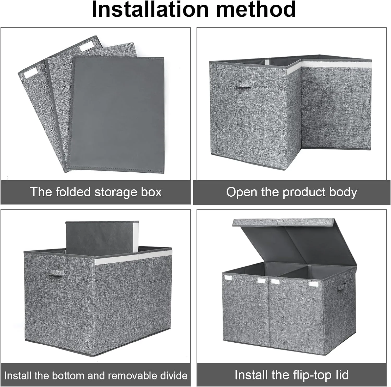 popoly 122L Large Toy Chest Box with Lid, Foldable Toy Storage Organizer Bin Boxes with Removable Divider for Kids, Boys, Girls, Nursery, Playroom, 26"x17" x17"(Linen Gray)
