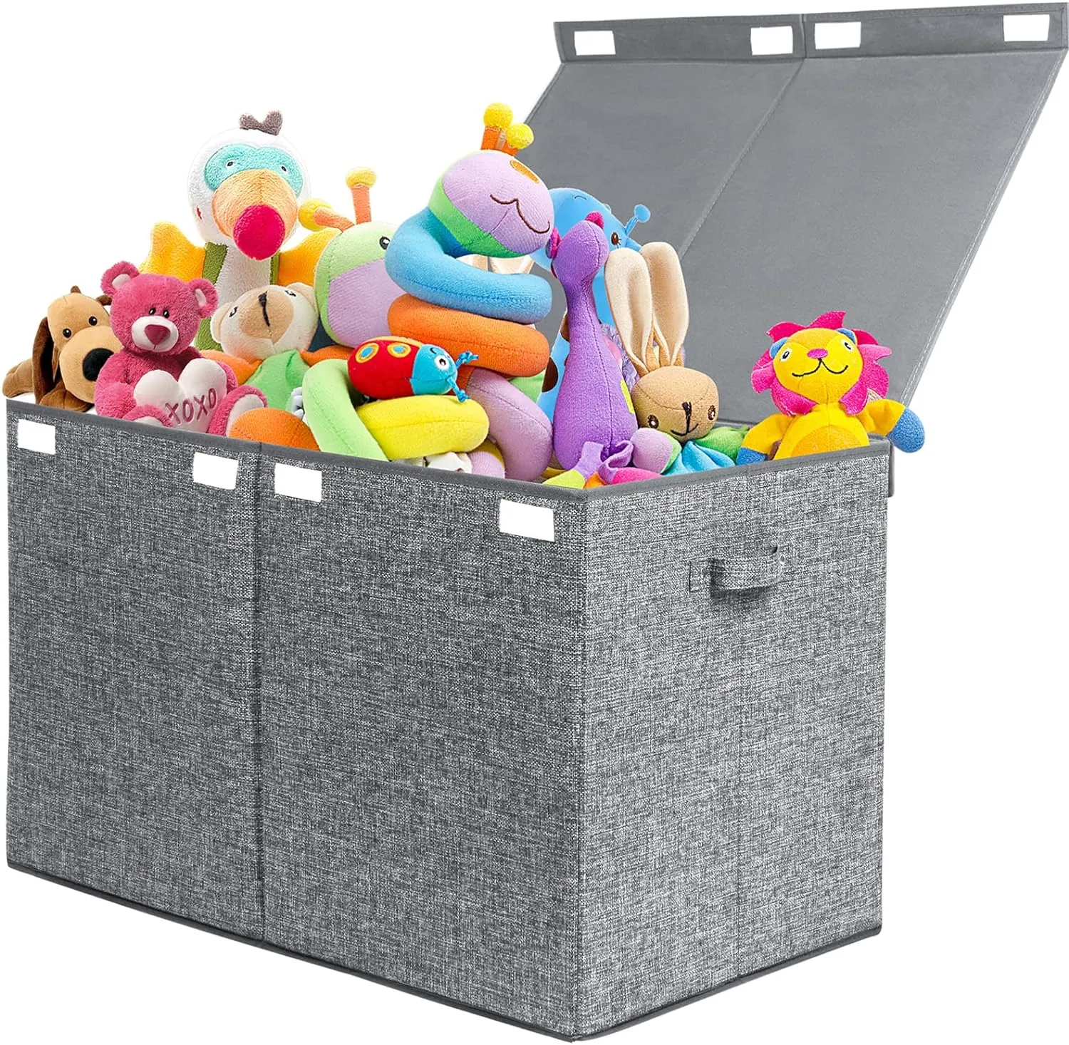 popoly 122L Large Toy Chest Box with Lid, Foldable Toy Storage Organizer Bin Boxes with Removable Divider for Kids, Boys, Girls, Nursery, Playroom, 26"x17" x17"(Linen Gray)