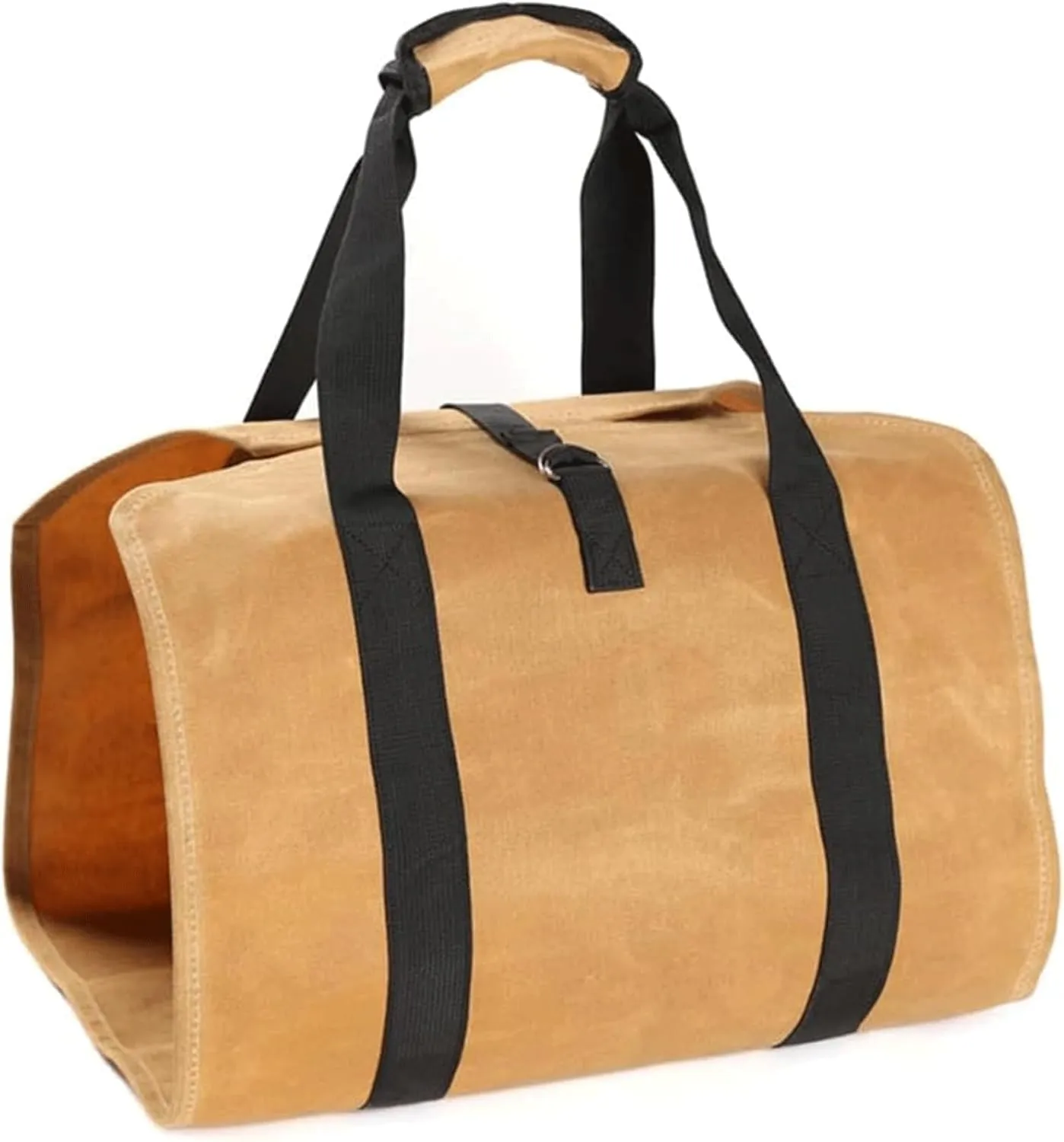 Portable Foldable Firewood Log Carrier, Moisture Proof Waxed Canvas Log Bag, Portable Wood Tote with Shoulder Strap and Top Handles
