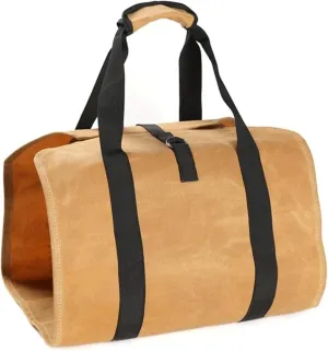 Portable Foldable Firewood Log Carrier, Moisture Proof Waxed Canvas Log Bag, Portable Wood Tote with Shoulder Strap and Top Handles
