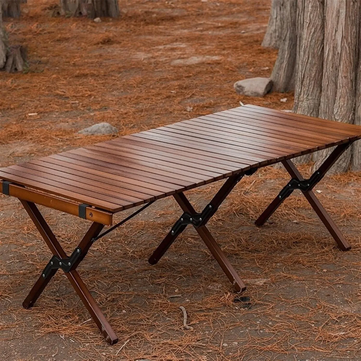 Portable Picnic Table, Black Walnut Beech Egg Roll Table, Folding Roll Up Camping Travel Table (颜色 : 90x60x43CM)