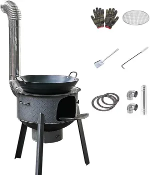 Portable Wood Burning Stove, Foldable Black Camping Tent Stove with Chimneys Alloy Steel Alloy Steel High Temperature Resistant Heater for Tents, Lodging and Hiking
