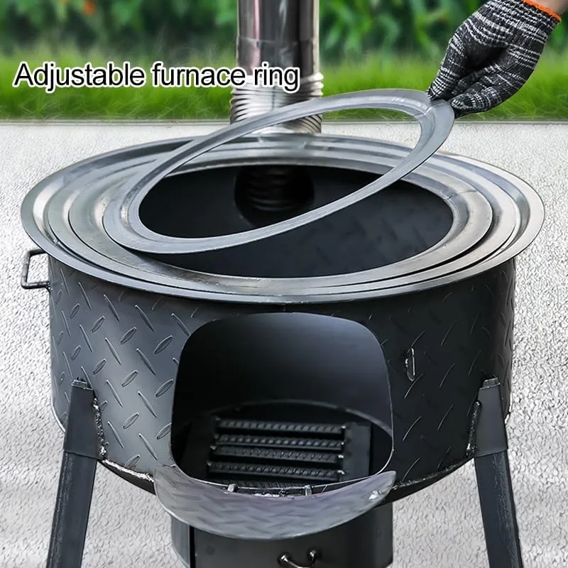 Portable Wood Burning Stove, Foldable Black Camping Tent Stove with Chimneys Alloy Steel Alloy Steel High Temperature Resistant Heater for Tents, Lodging and Hiking