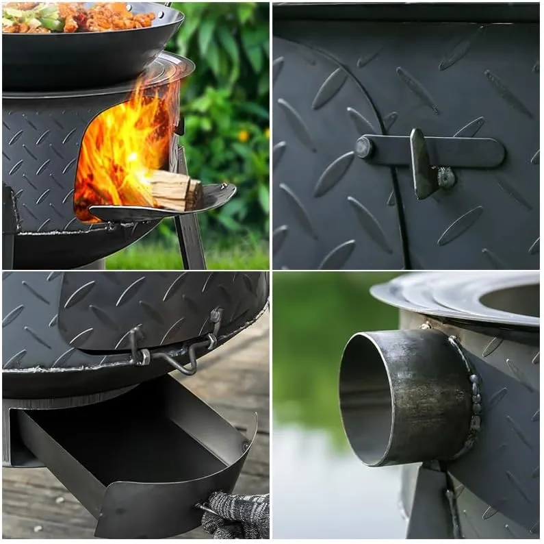 Portable Wood Burning Stove, Foldable Black Camping Tent Stove with Chimneys Alloy Steel Alloy Steel High Temperature Resistant Heater for Tents, Lodging and Hiking