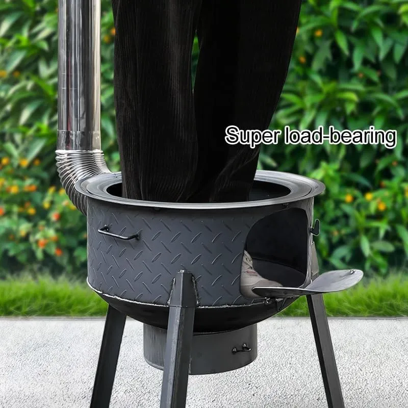 Portable Wood Burning Stove, Foldable Black Camping Tent Stove with Chimneys Alloy Steel Alloy Steel High Temperature Resistant Heater for Tents, Lodging and Hiking