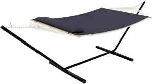 Premium 2-Person Hammock Set with Quick-Lock Steel Stand – Commercial-Grade Outdoor Lounger for Patio, Camping & Backyard (500lb Capacity   Waterproof Carry Bag),White (Concave)