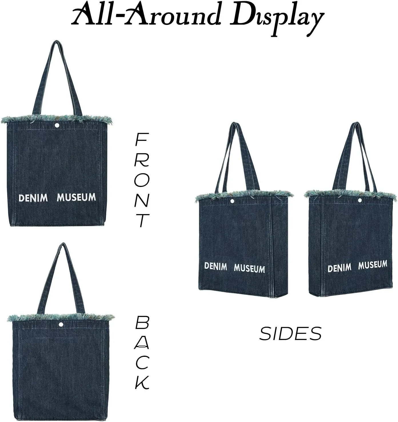 Premium Green Yarn Fringe Boho Designer Women Purse, 2025 Summer Lightweight Foldable Large Denim Tote Bag with Pockets